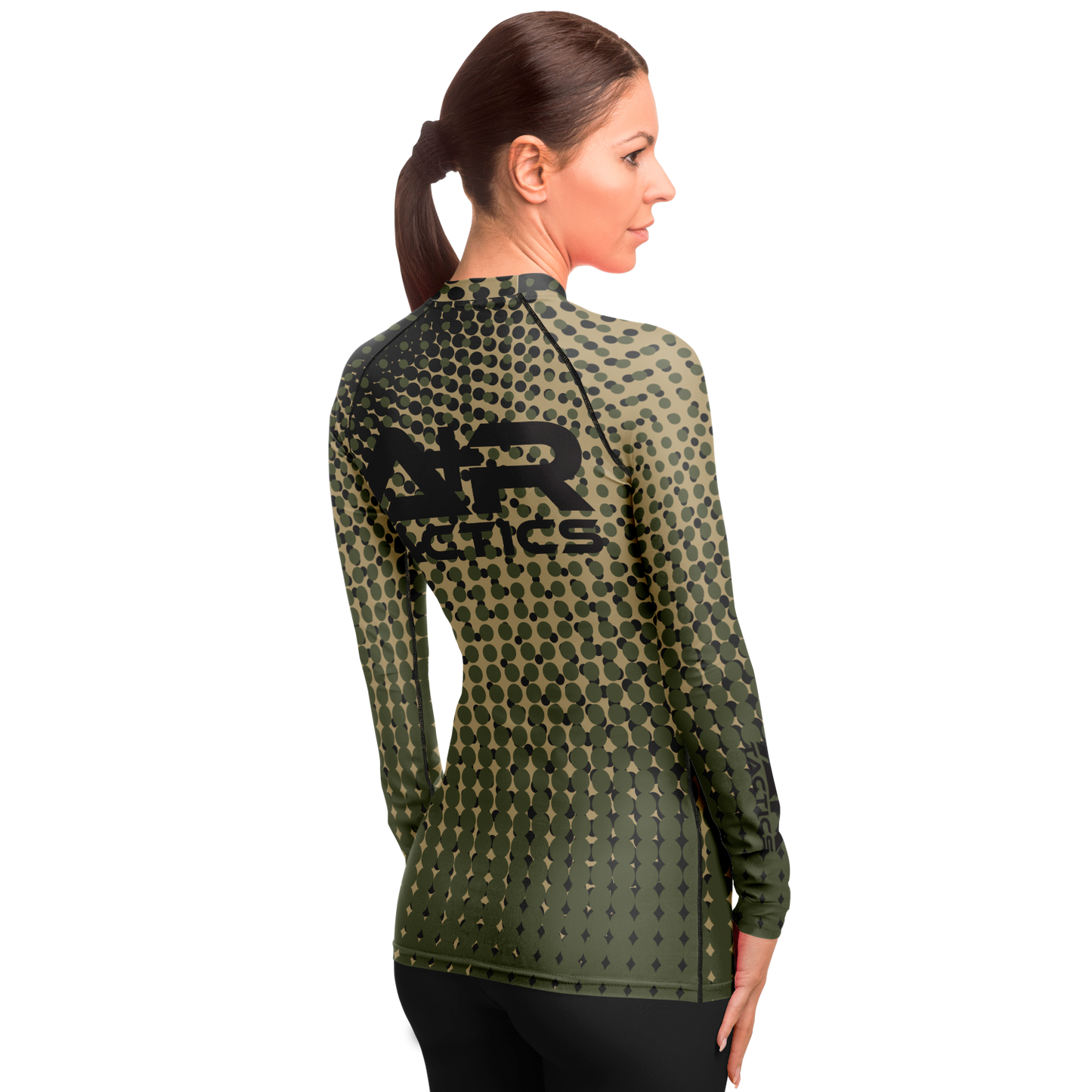 A+R Tactics Logo Womens Rashguard, Green Abstract