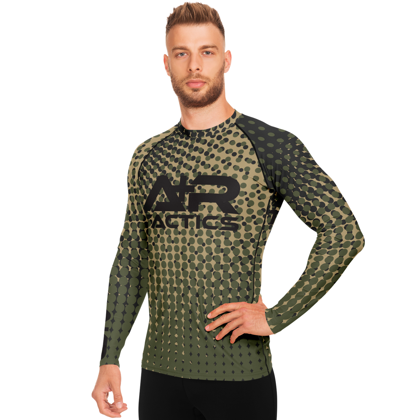 A+R Tactics Logo Mens Rashguard, Green Abstract