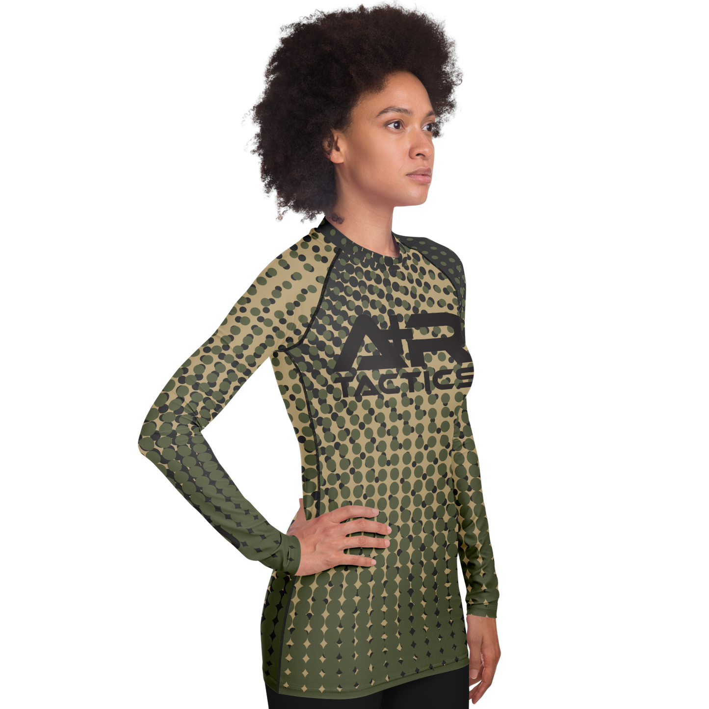 A+R Tactics Logo Womens Rashguard, Green Abstract