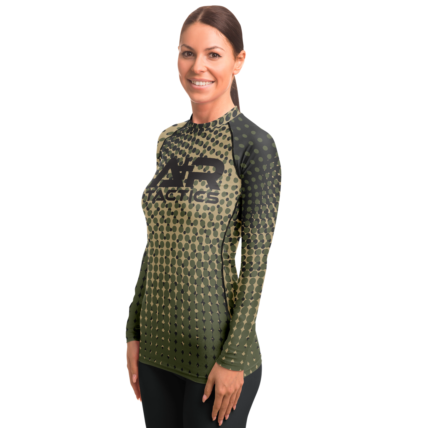 A+R Tactics Logo Womens Rashguard, Green Abstract