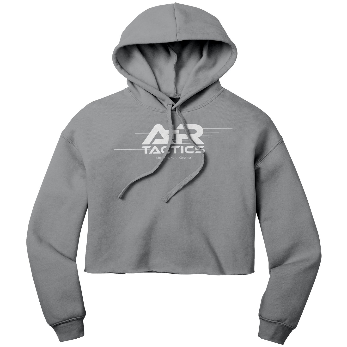 A+R Tactics Logo Womens Crop Fleece Hoodie, Lined Logo White Print