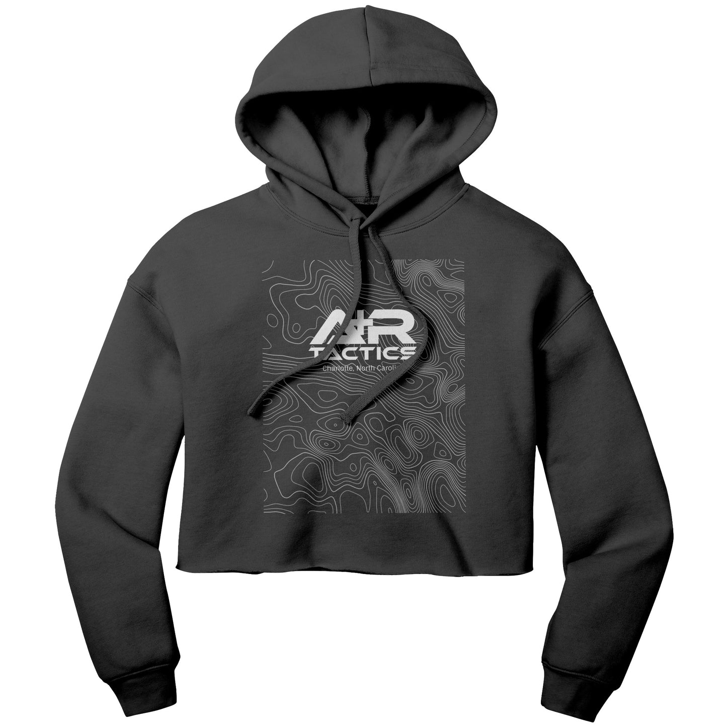 A+R Tactics Logo Womens Crop Fleece Hoodie, Topographical Logo White Print