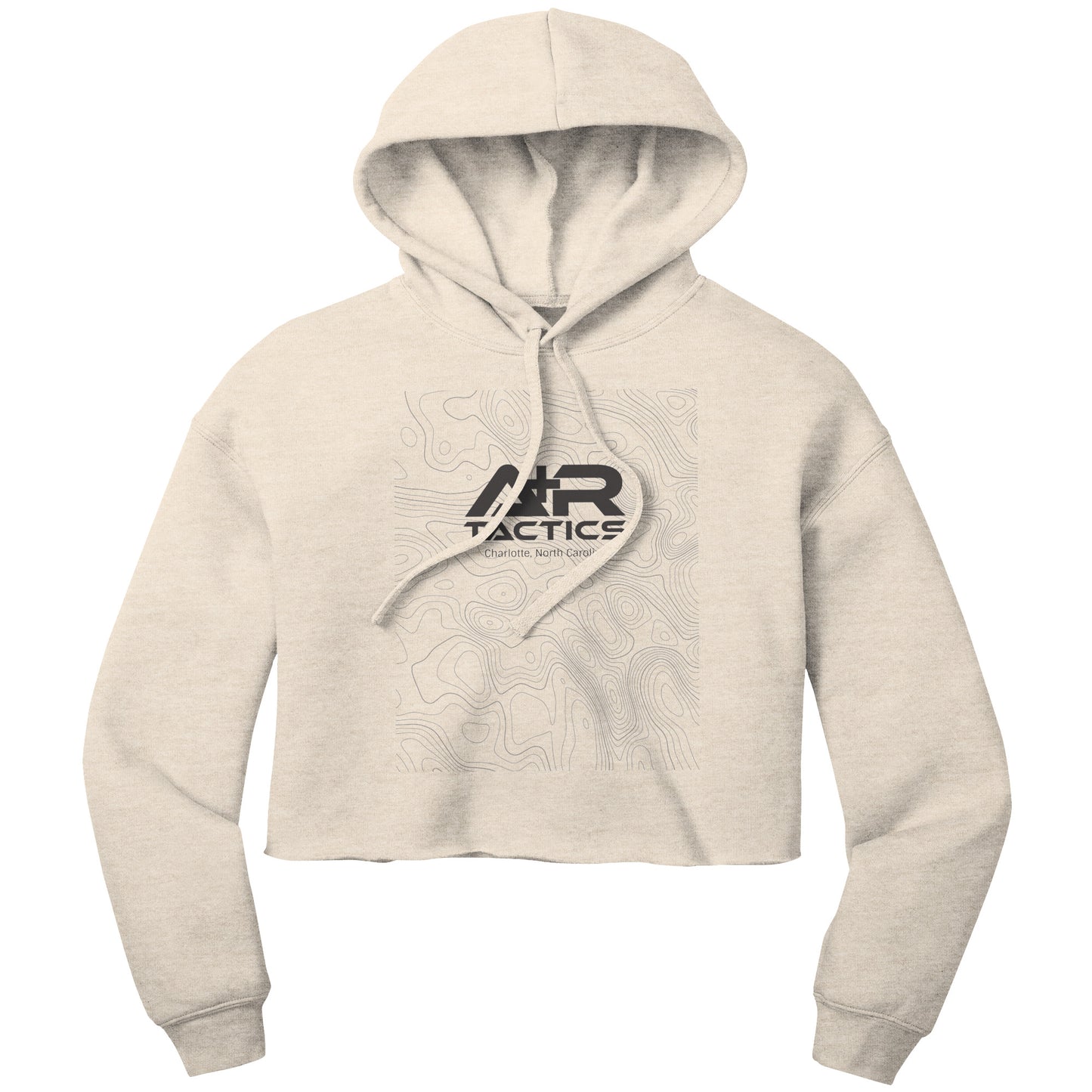 A+R Tactics Logo Womens Crop Fleece Hoodie, Topographical Logo Black Print