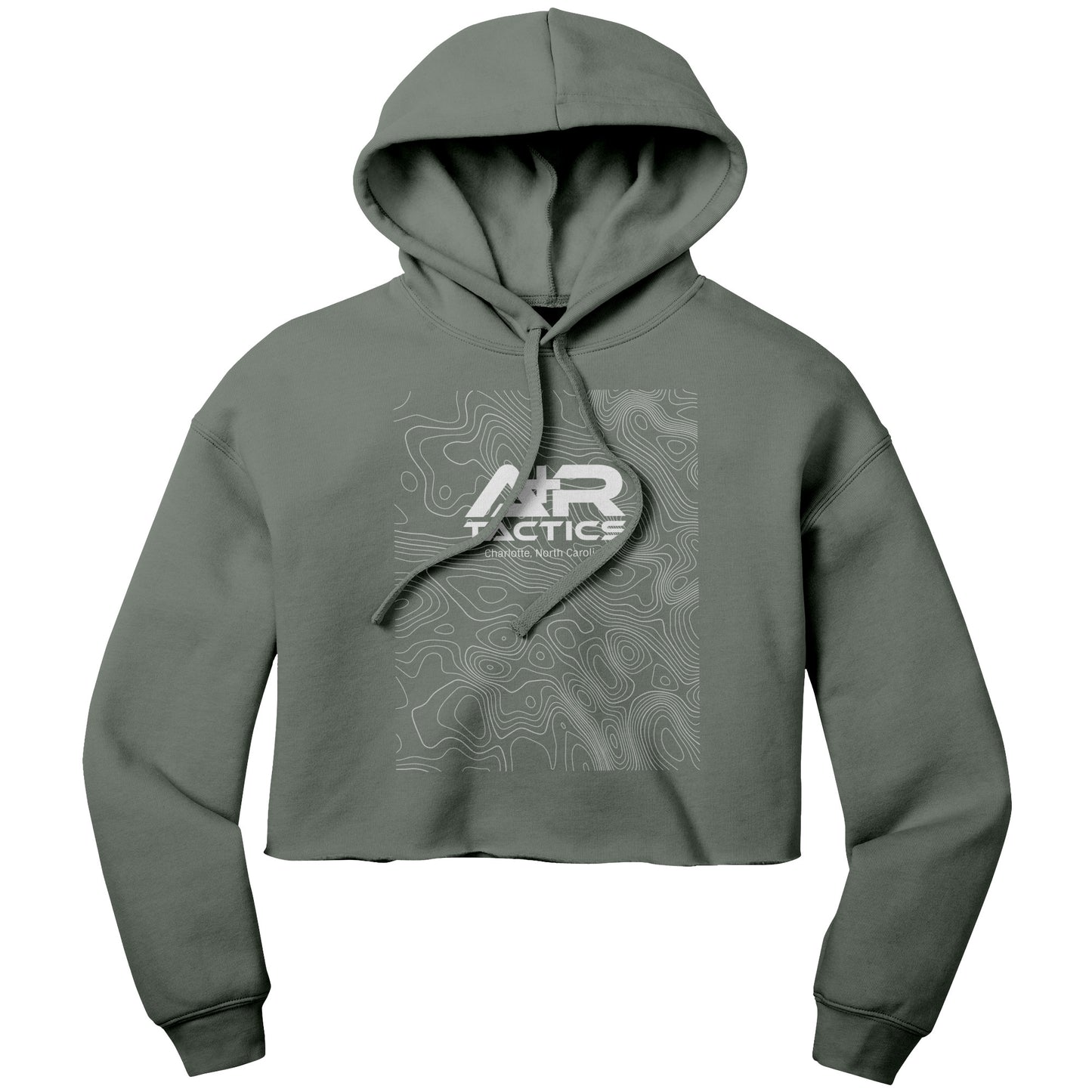 A+R Tactics Logo Womens Crop Fleece Hoodie, Topographical Logo White Print