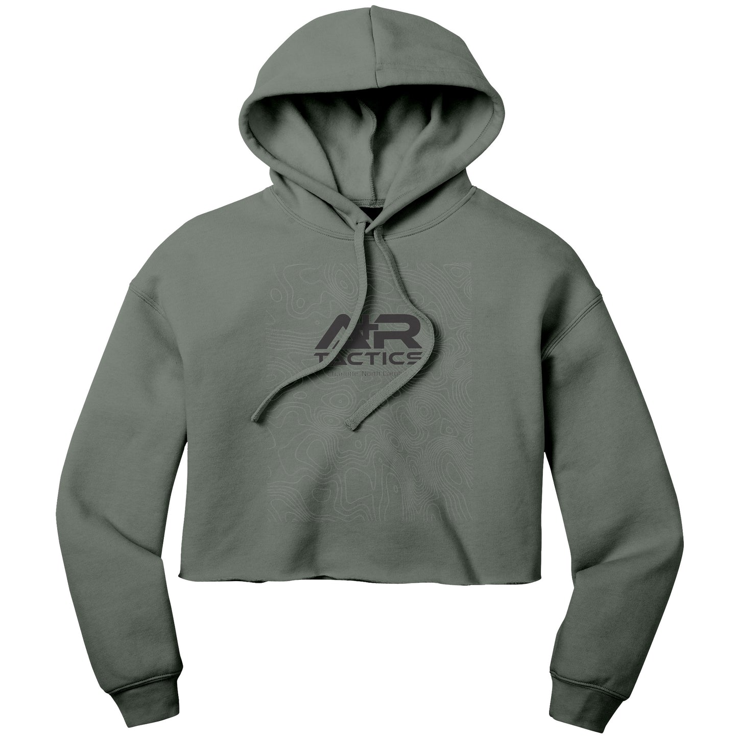 A+R Tactics Logo Womens Crop Fleece Hoodie, Topographical Logo Black Print