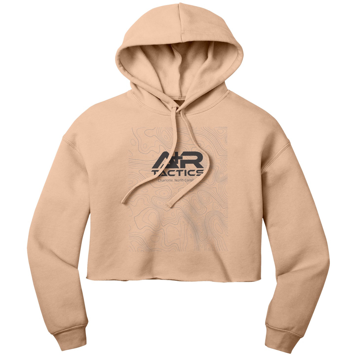 A+R Tactics Logo Womens Crop Fleece Hoodie, Topographical Logo Black Print
