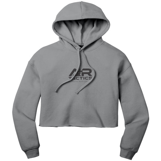 A+R Tactics Logo Womens Crop Fleece Hoodie, Topographical Logo Black Print
