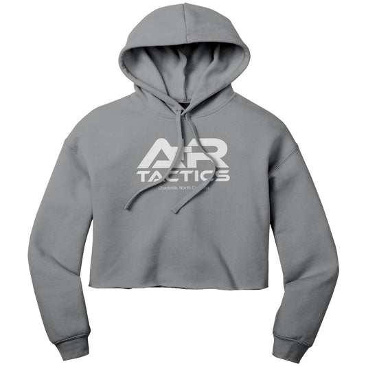 A+R Tactics Logo Womens Crop Fleece Hoodie, White Print