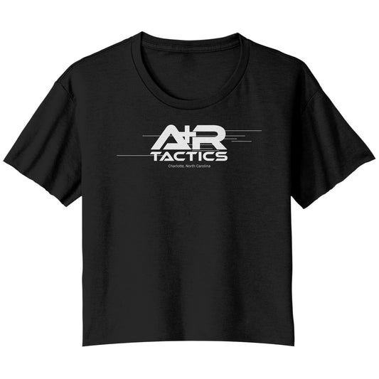 A+R Tactics Logo Womens FlowyCrop Tee, Lined Logo White Print
