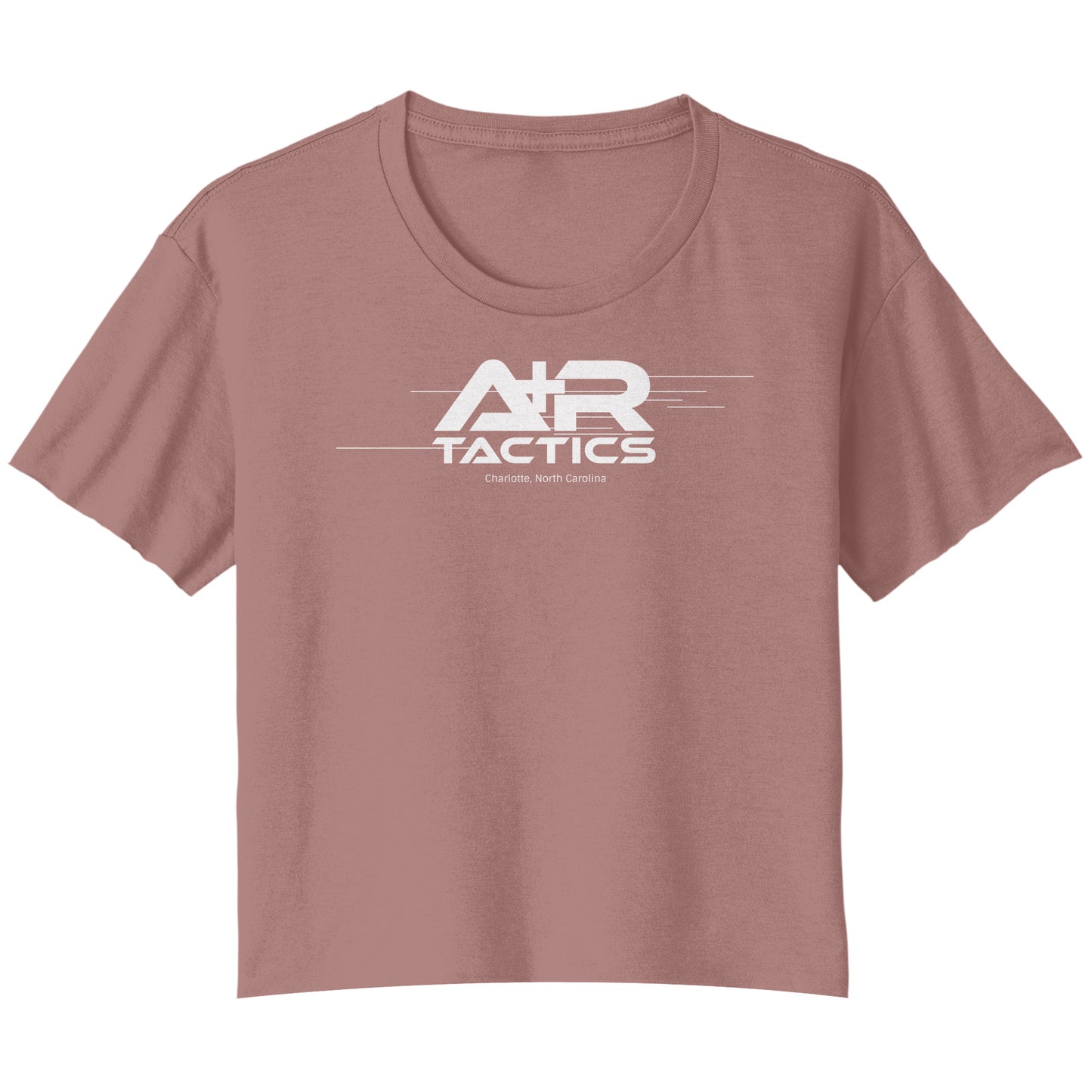 A+R Tactics Logo Womens FlowyCrop Tee, Lined Logo White Print