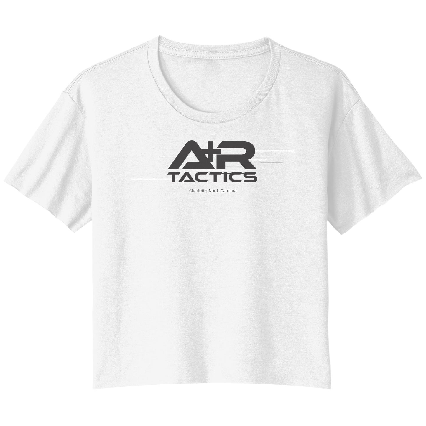 A+R Tactics Logo Womens Flowy Crop Tee Lined Logo Black Print