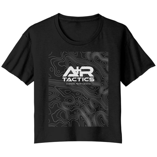 A+R Tactics Logo Womens Flowy Crop Tee, Topographical Logo White