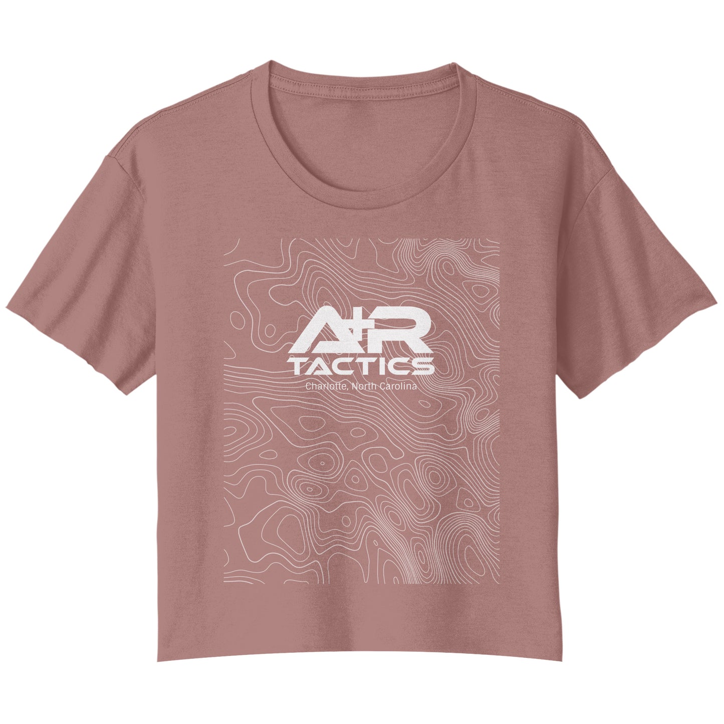 A+R Tactics Logo Womens Flowy Crop Tee, Topographical Logo White