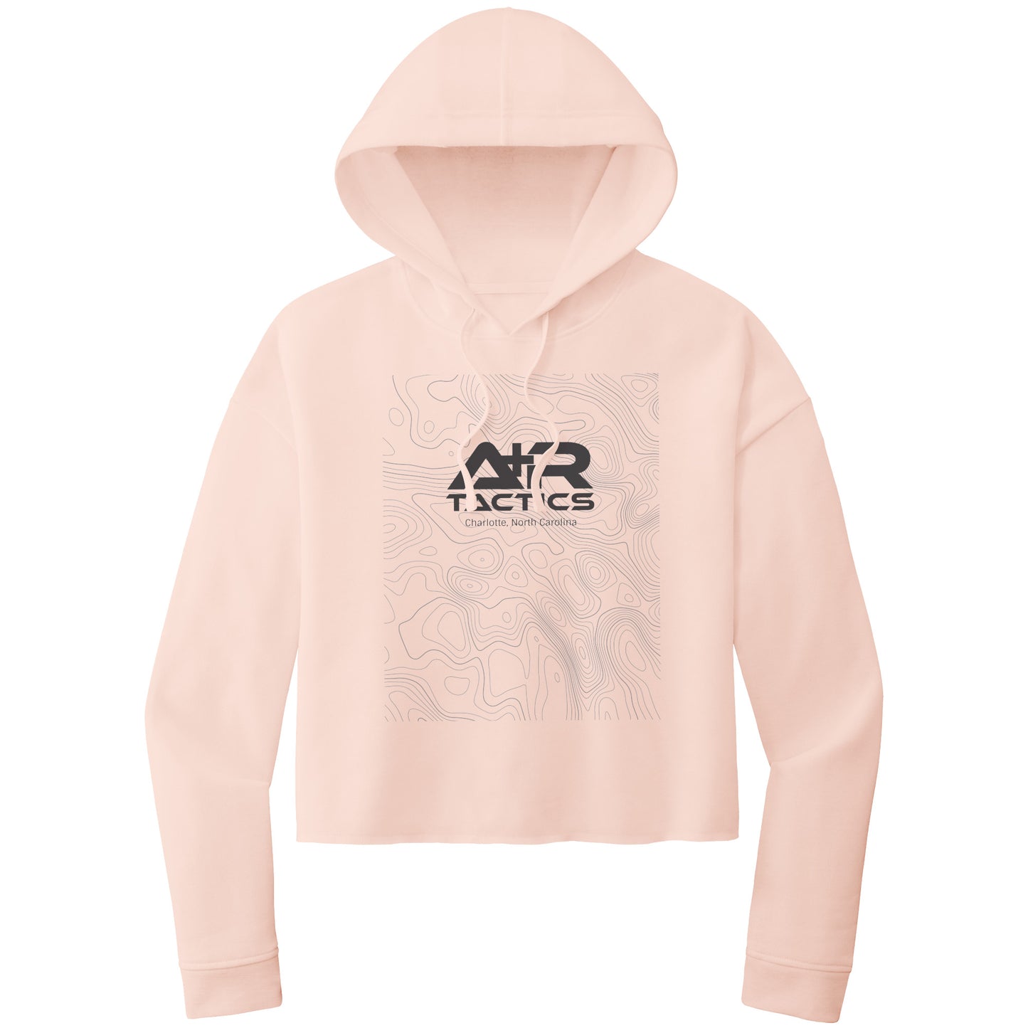 A+R Tactics Logo Womens Lightweight Crop Hoodie, Topographical Logo Black Print