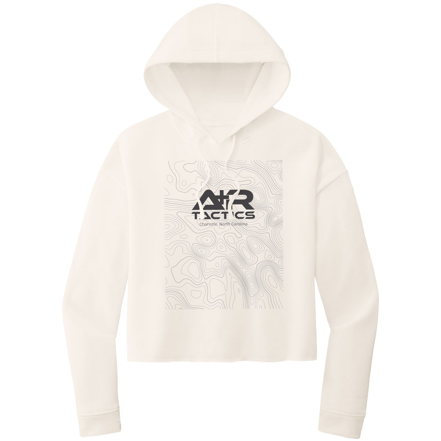 A+R Tactics Logo Womens Lightweight Crop Hoodie, Topographical Logo Black Print