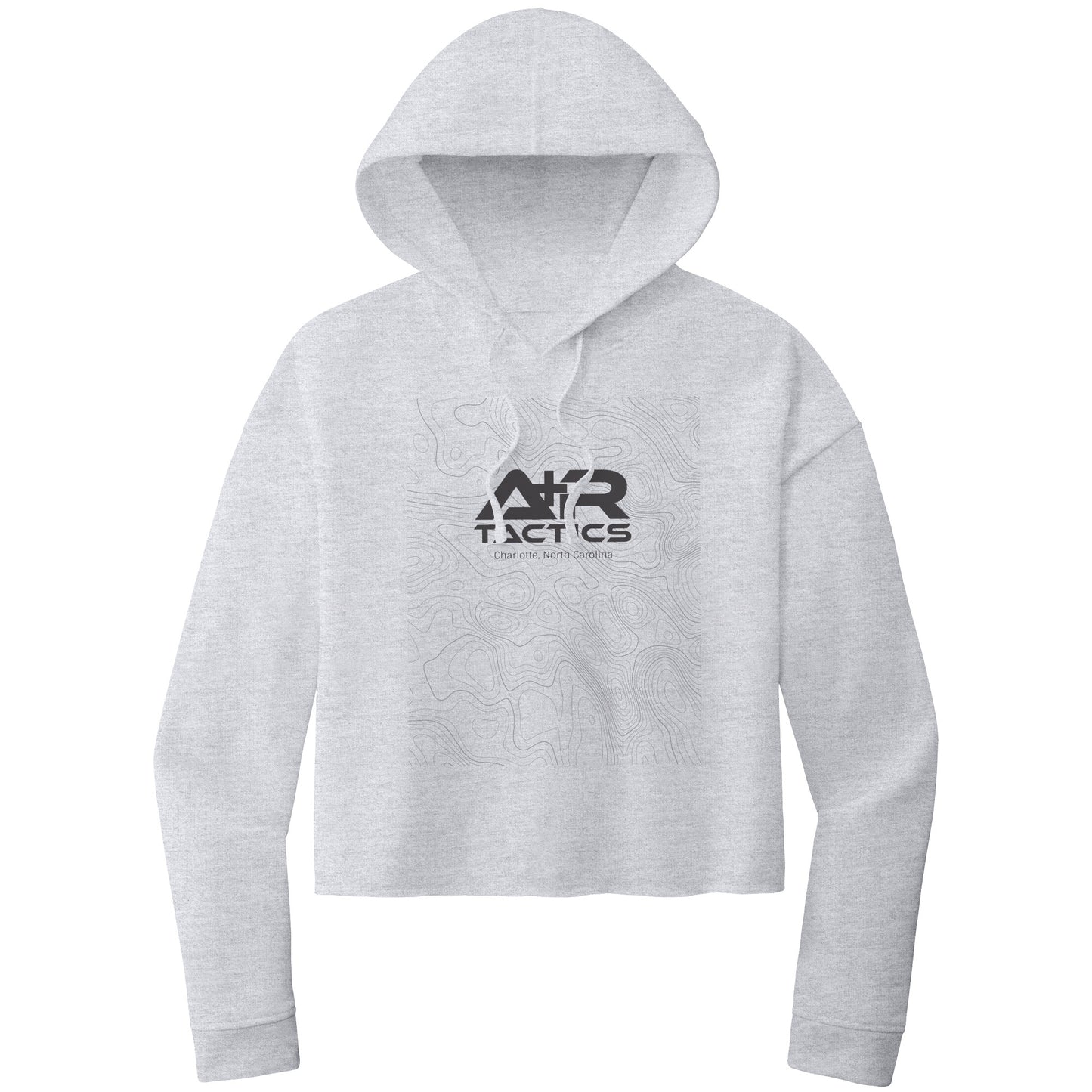 A+R Tactics Logo Womens Lightweight Crop Hoodie, Topographical Logo Black Print
