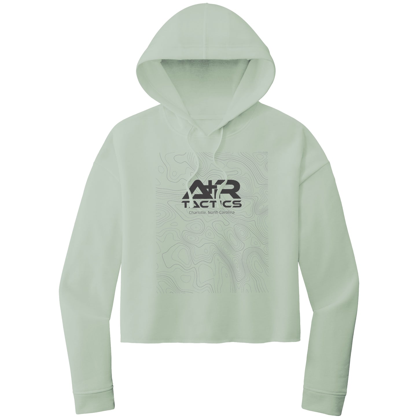 A+R Tactics Logo Womens Lightweight Crop Hoodie, Topographical Logo Black Print