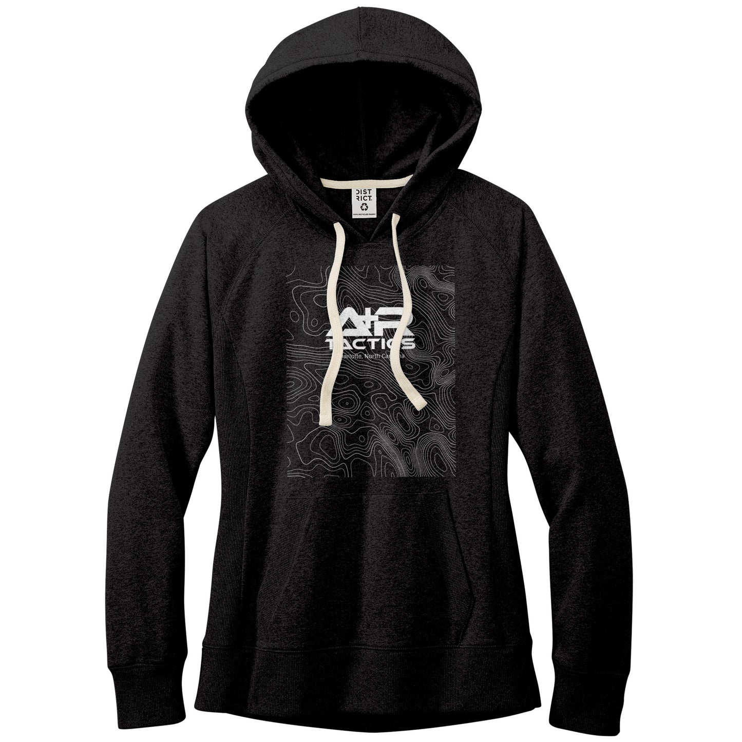 A+R Tactics Logo Womens Re-Fleece Hoodie, Topographical Logo White Print