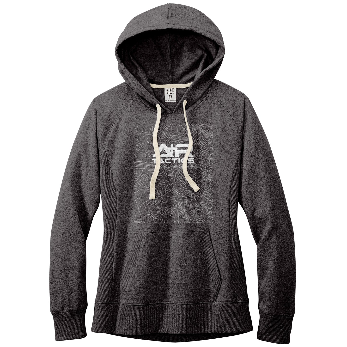A+R Tactics Logo Womens Re-Fleece Hoodie, Topographical Logo White Print