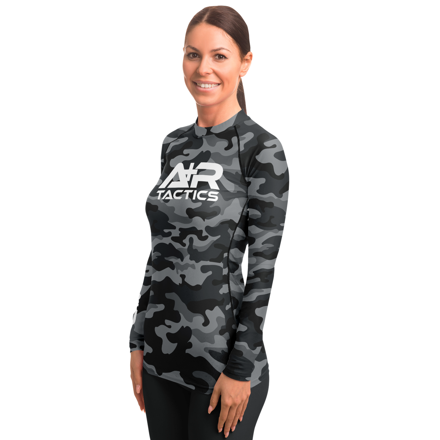 A+R Tactics Logo Womens Rashguard, Black Multicam