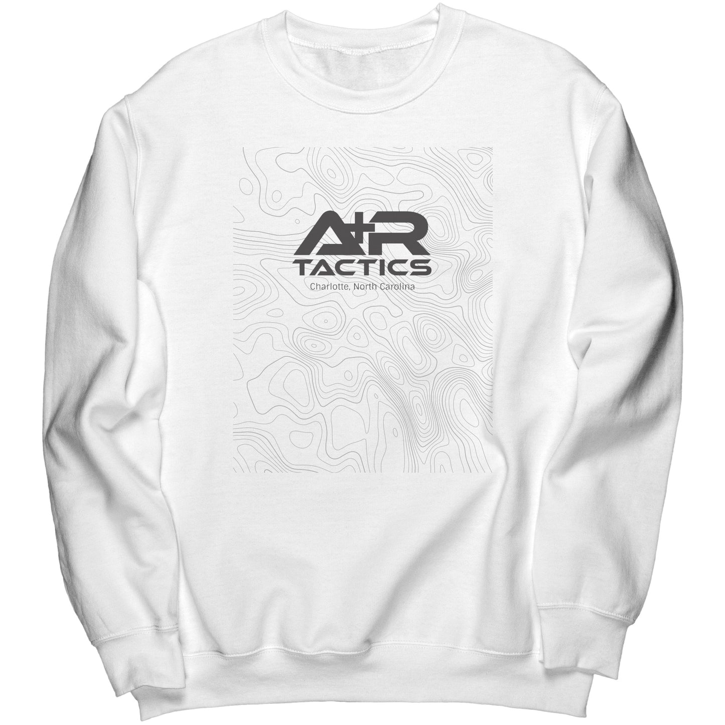 A+R Tactics Logo Crewneck Sweatshirt, Topogrpahical Logo Black Print