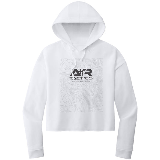 A+R Tactics Logo Womens Lightweight Crop Hoodie, Topographical Logo Black Print